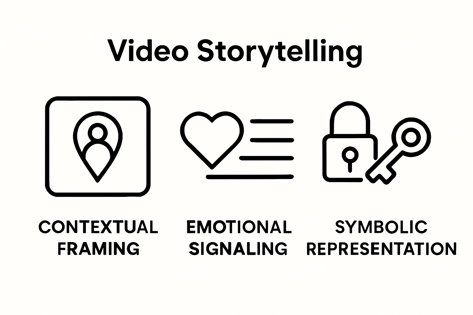 Three icons showing how video storytelling transmits messages.