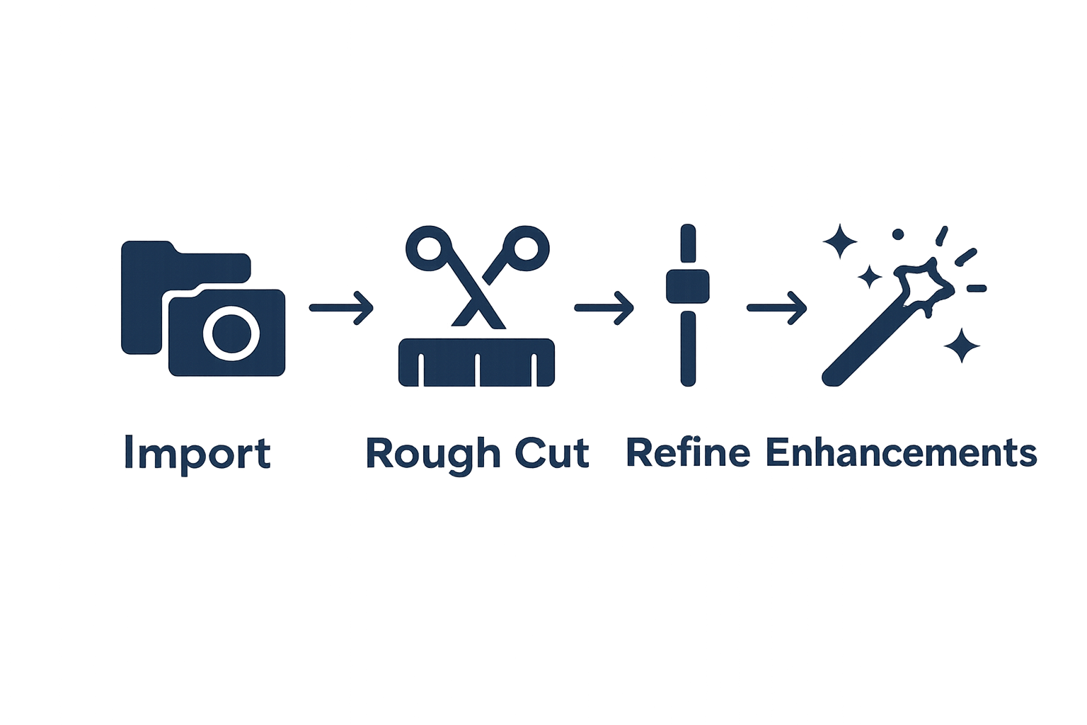 Simple infographic showing four key stages of video editing