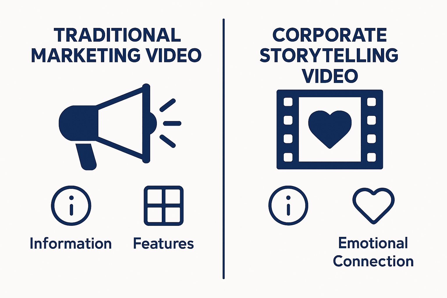 Side-by-side graphic comparing features of traditional and storytelling videos.