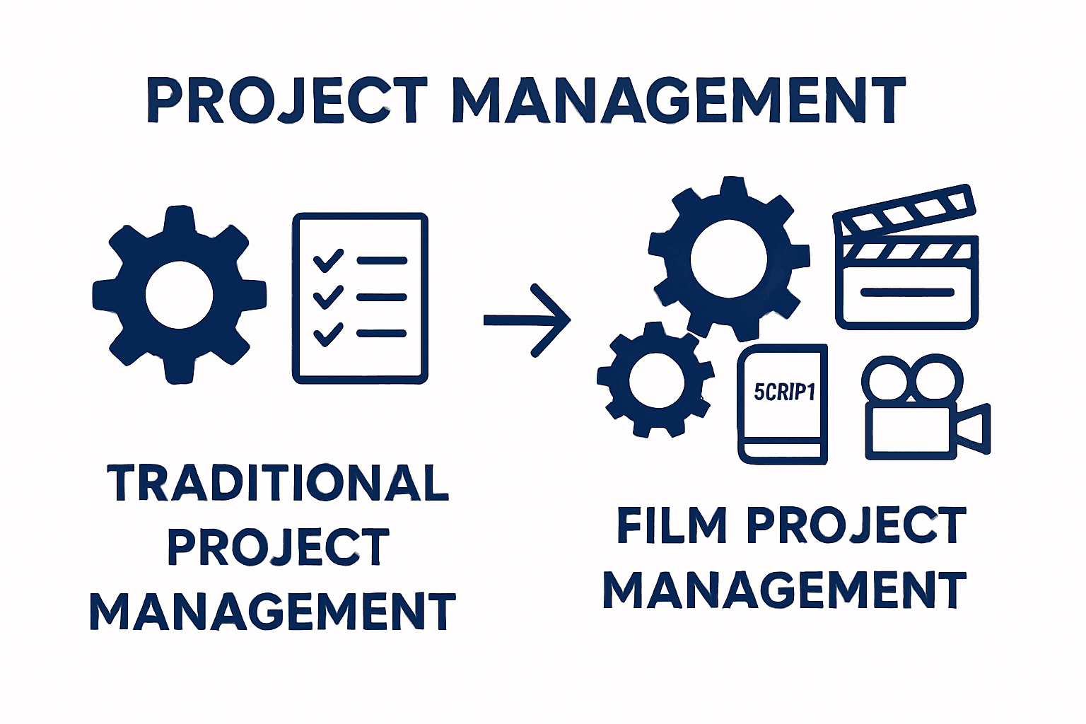 Simple comparison of traditional vs film project management with icons