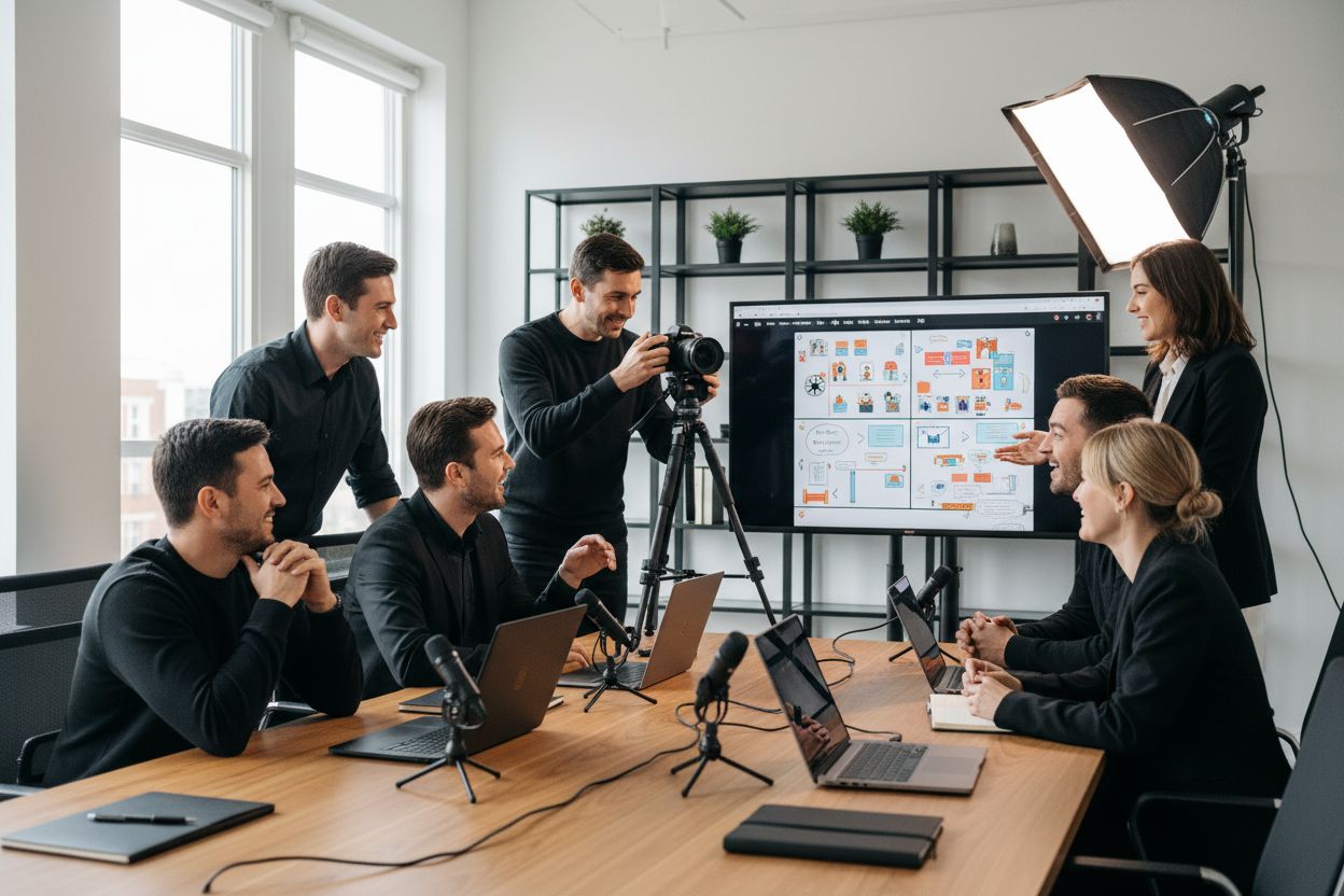 corporate video production, teamwork, film set