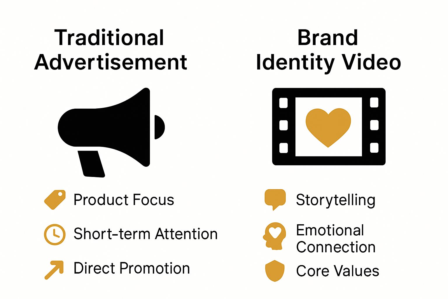 Infographic comparing traditional ads and brand identity videos