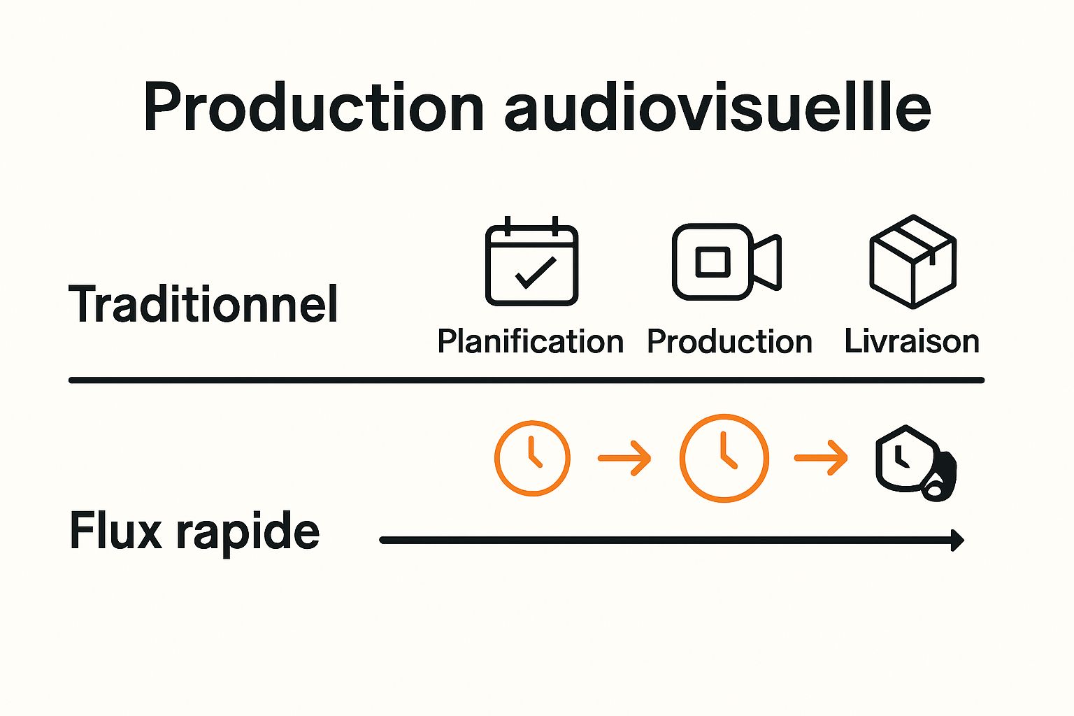 Comparison infographic: standard vs rapid audiovisual production timelines