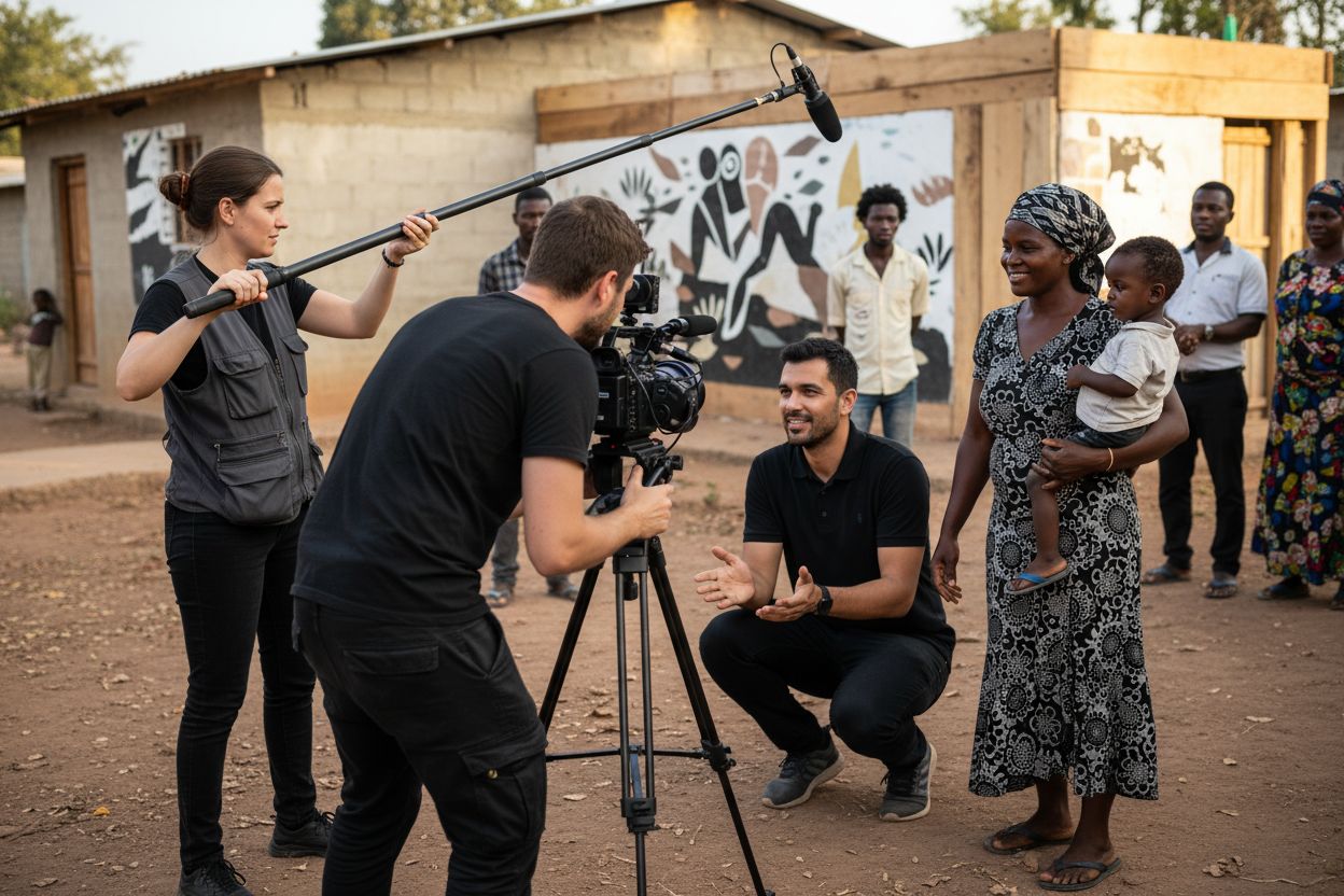 équipe tournage ONG terrain