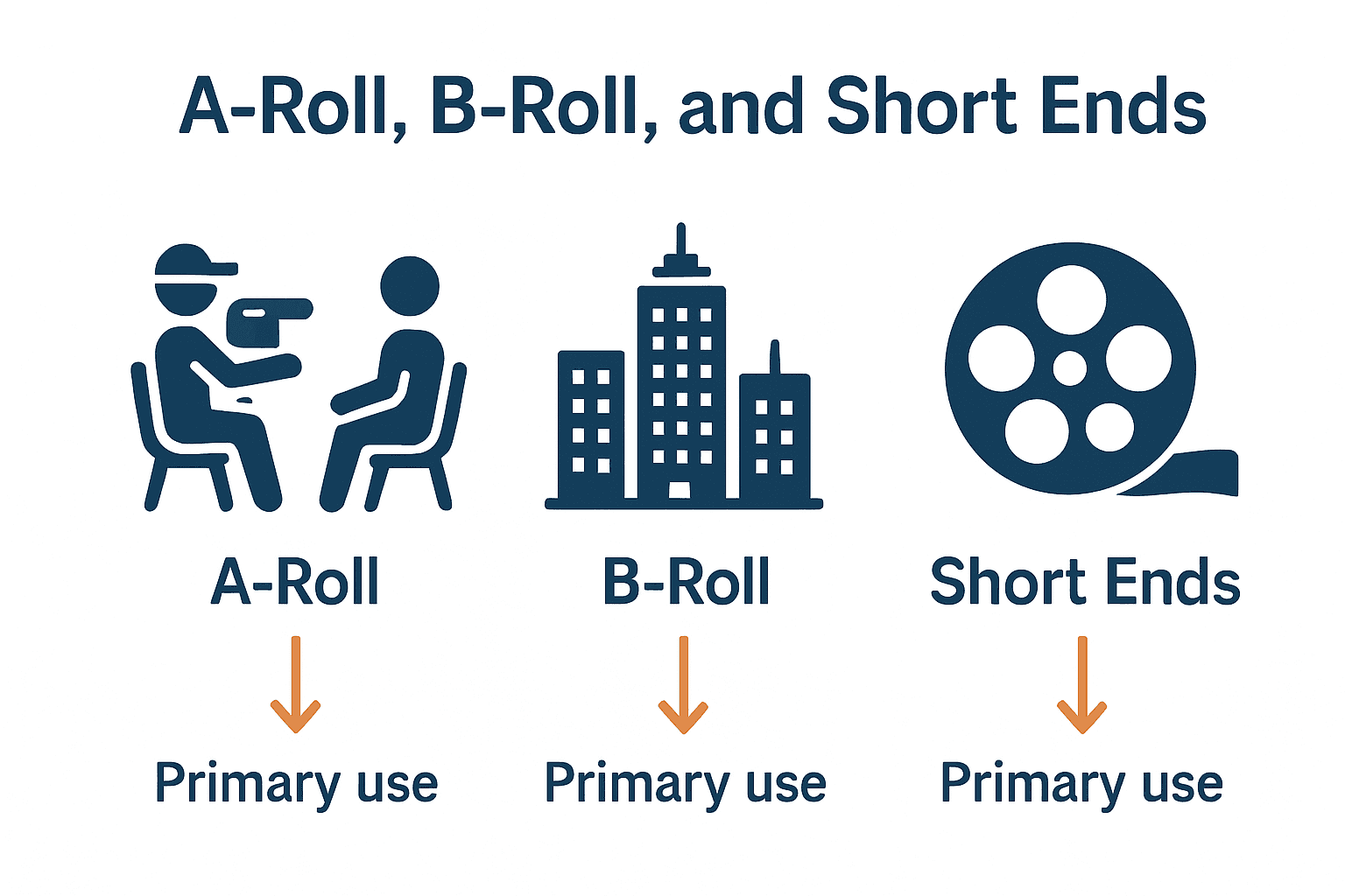 Infographic comparing types and uses of roll footage with icons and labels.