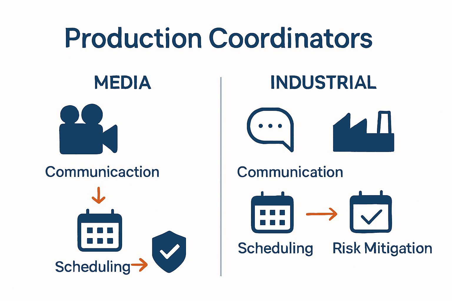 Comparison of production coordinator duties in film and industry, including risk management.