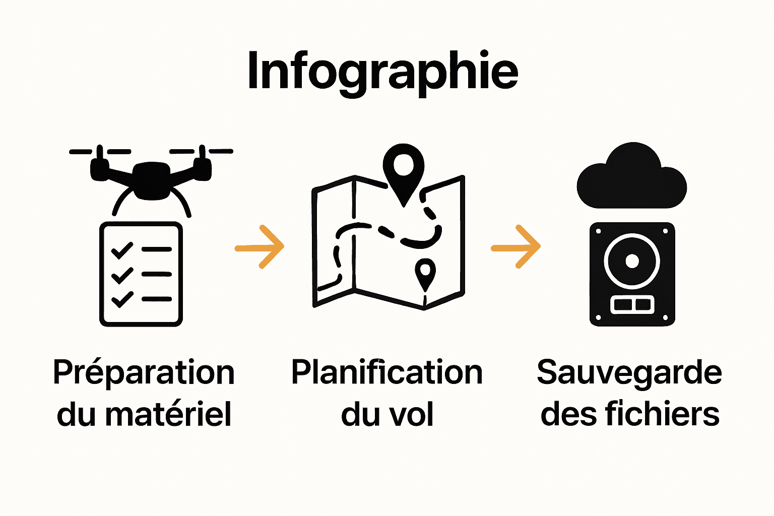 Infographie du processus de prise de vue drone professionnel en trois étapes