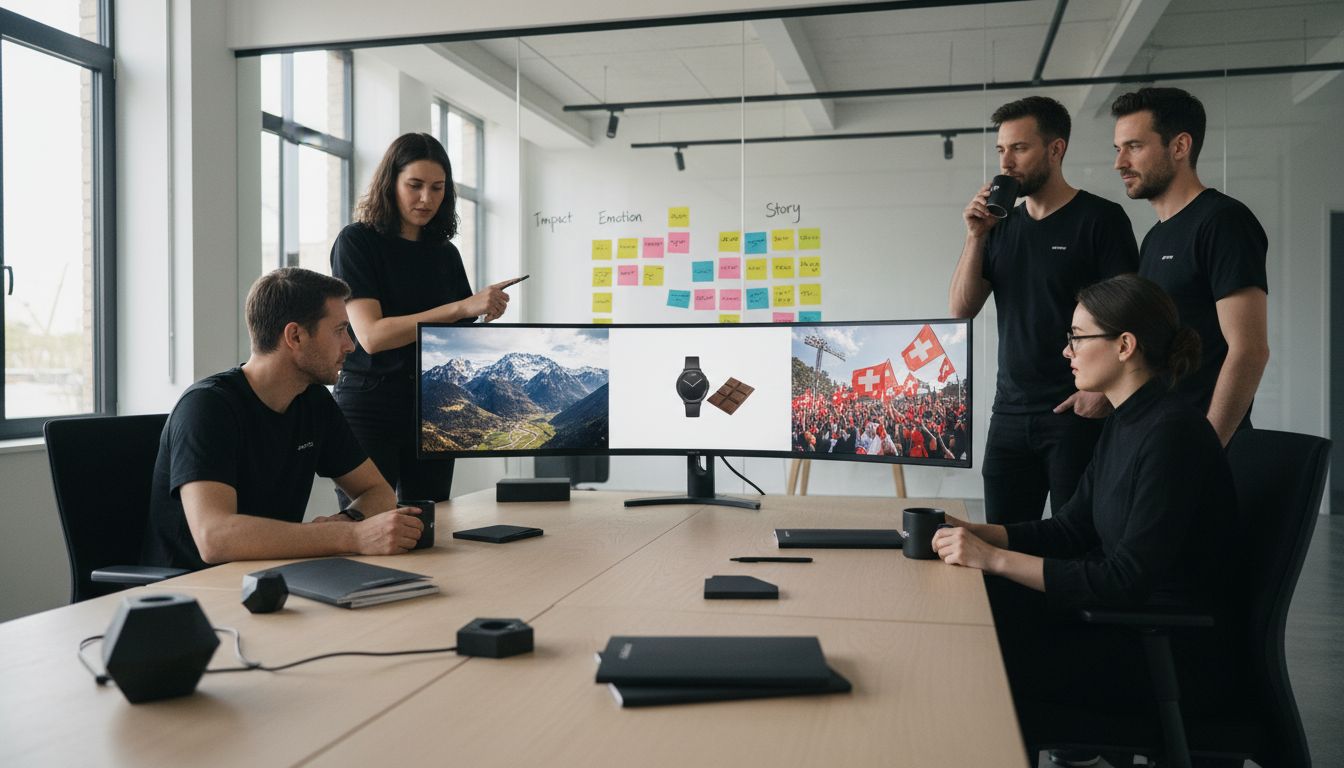 Creative team planning Swiss promotional videos