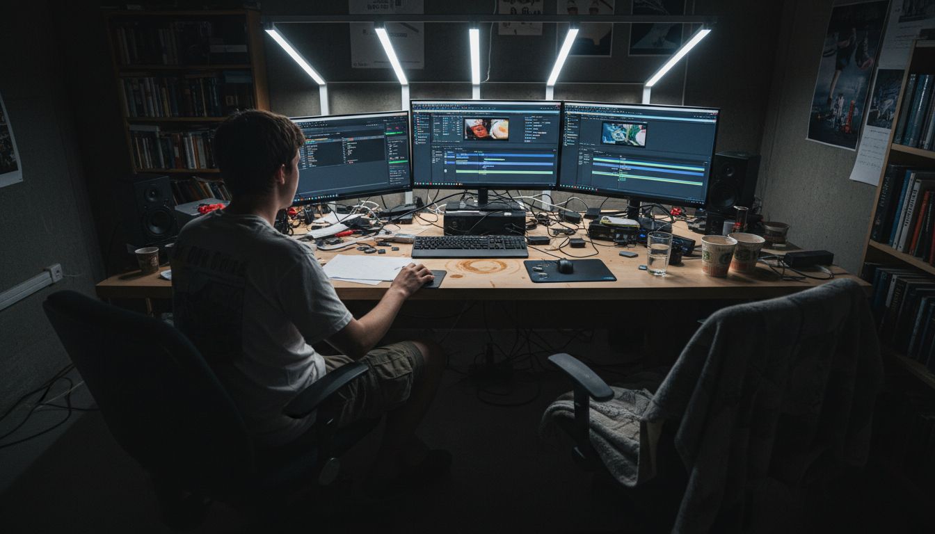 Video editor reviewing audiovisual content formats