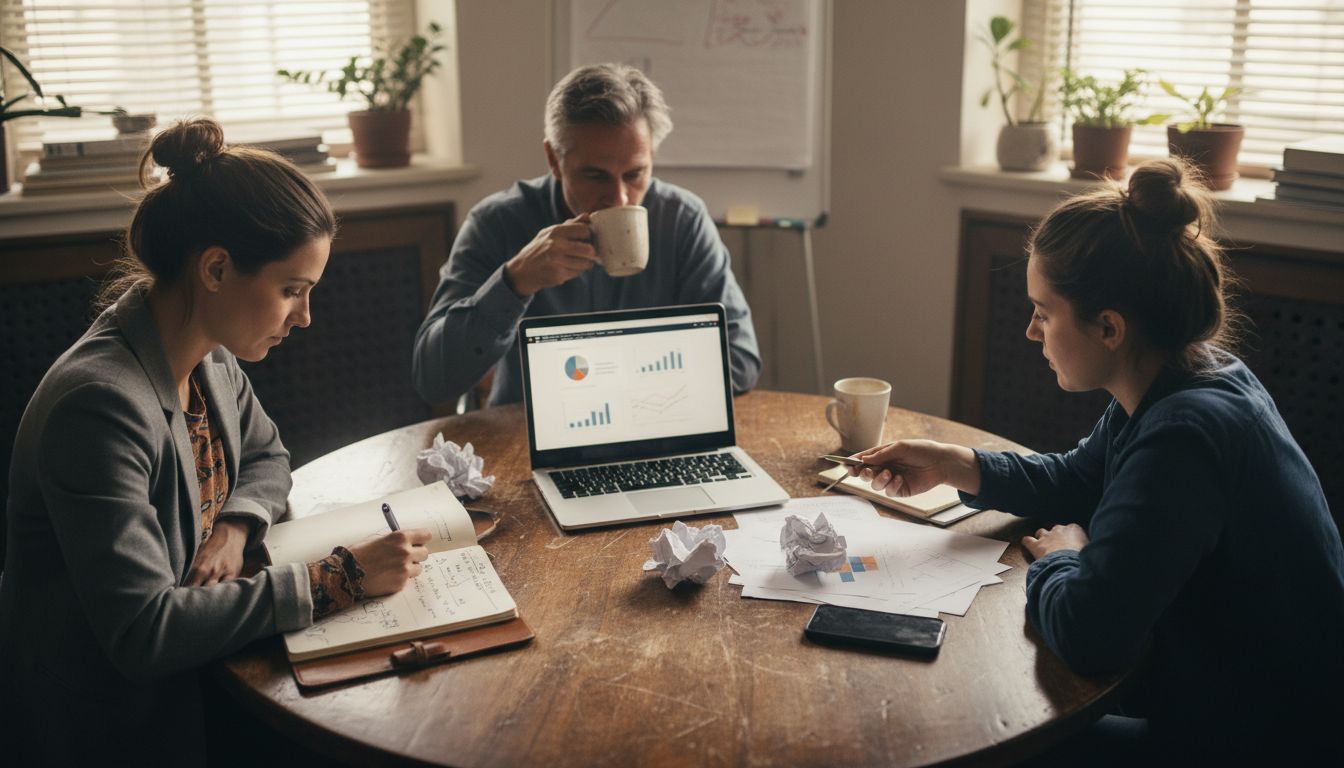 Team reviews video marketing strategy together