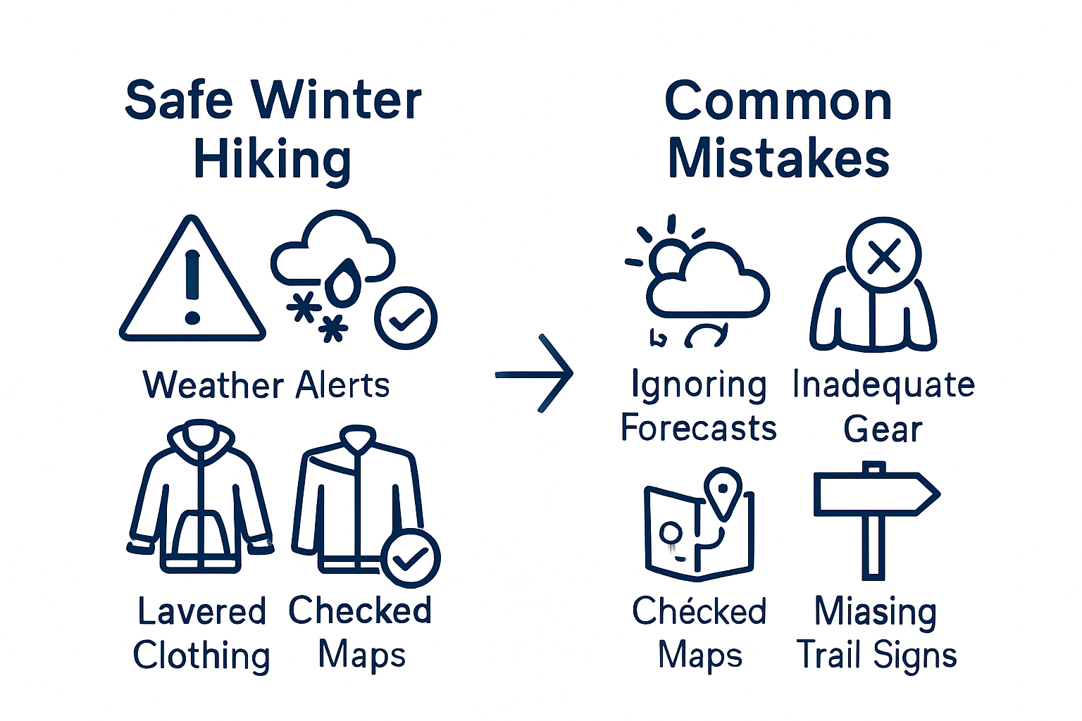 Infographic shows Swiss winter hiking safety vs mistakes