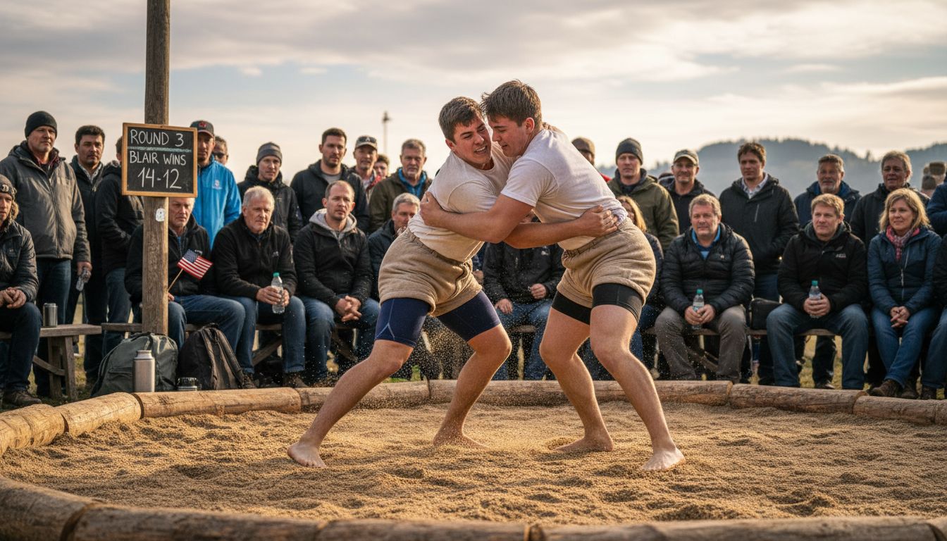 Swiss wrestlers compete in sandy ring