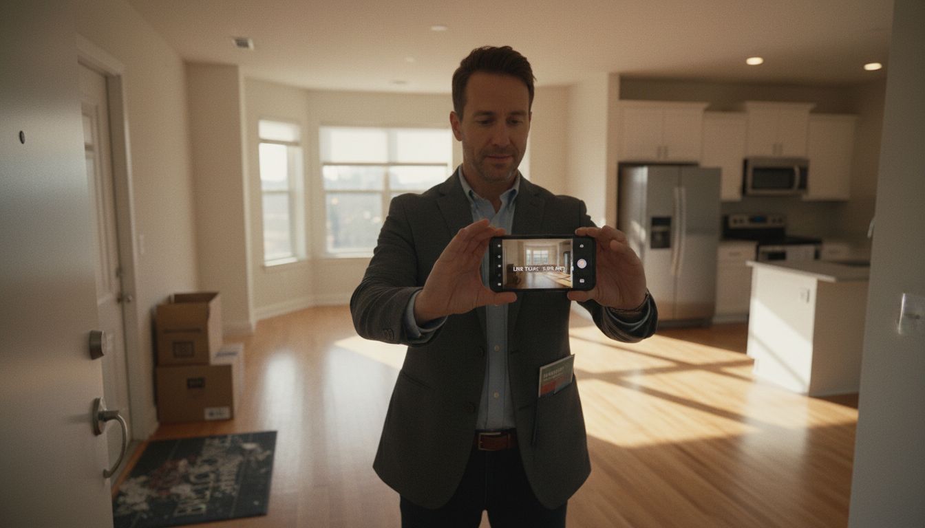 Agent filming video tour in sunlit apartment