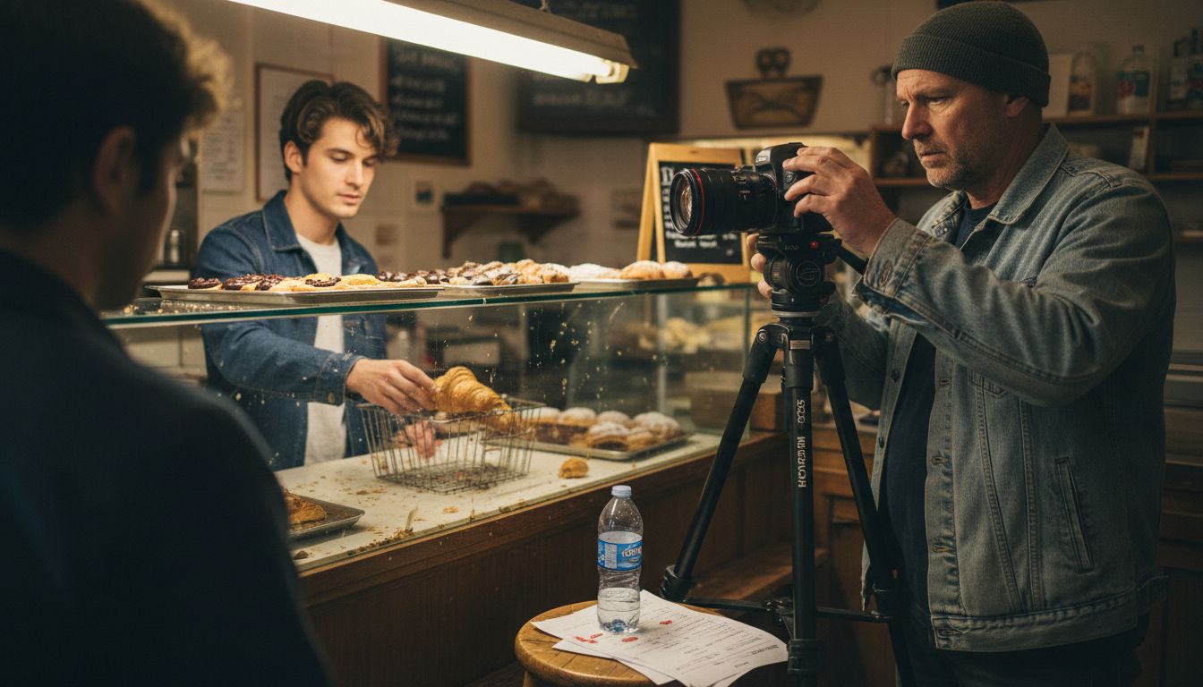 Director filming ad in Swiss bakery