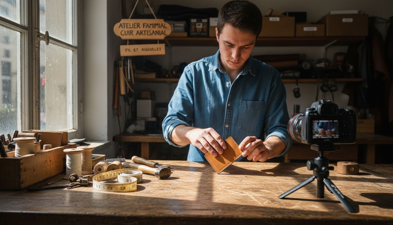 Un artisan suisse en train de présenter son savoir-faire lors d’une démonstration filmée de ses produits