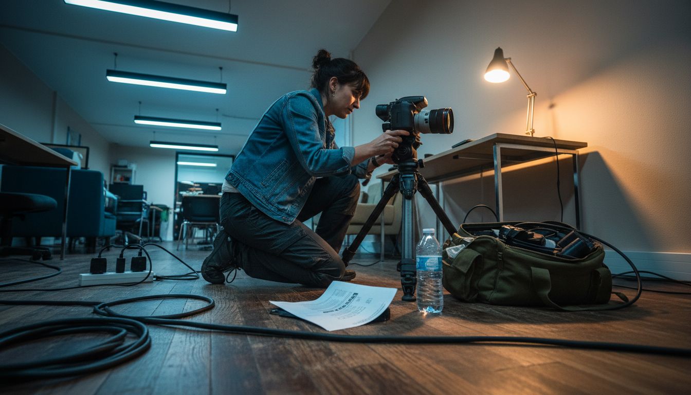 Préparation et installation du matériel vidéo pour un tournage en entreprise