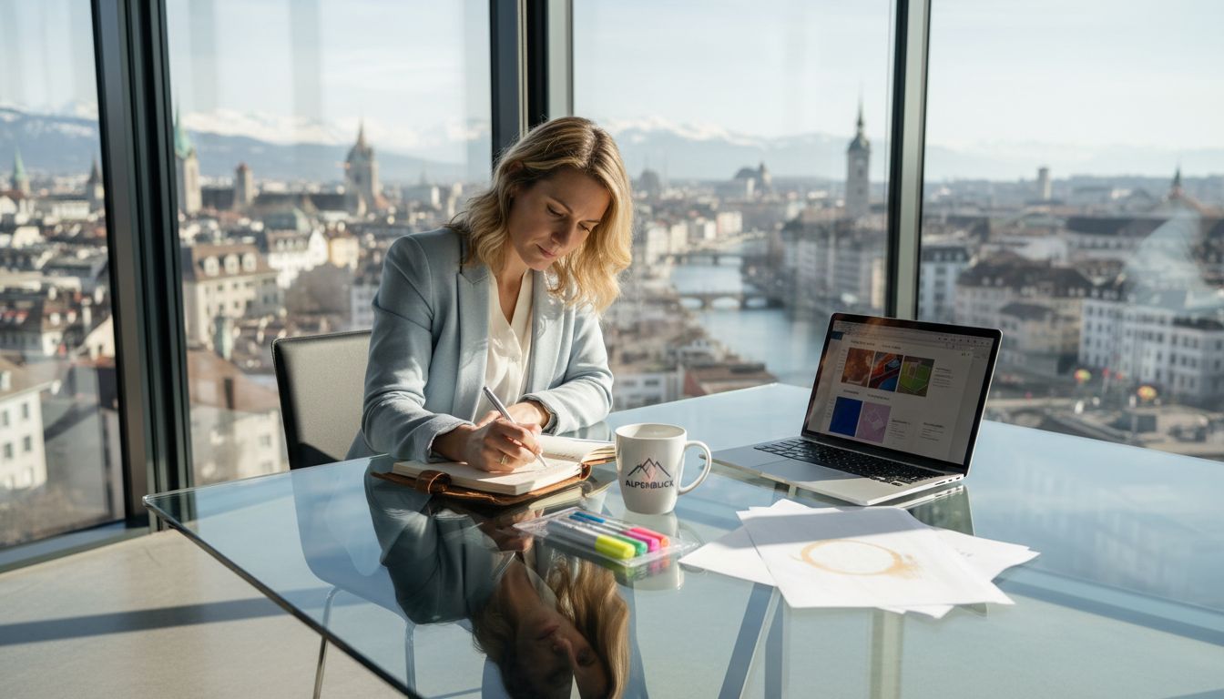 Swiss entrepreneur planning branding strategy in office