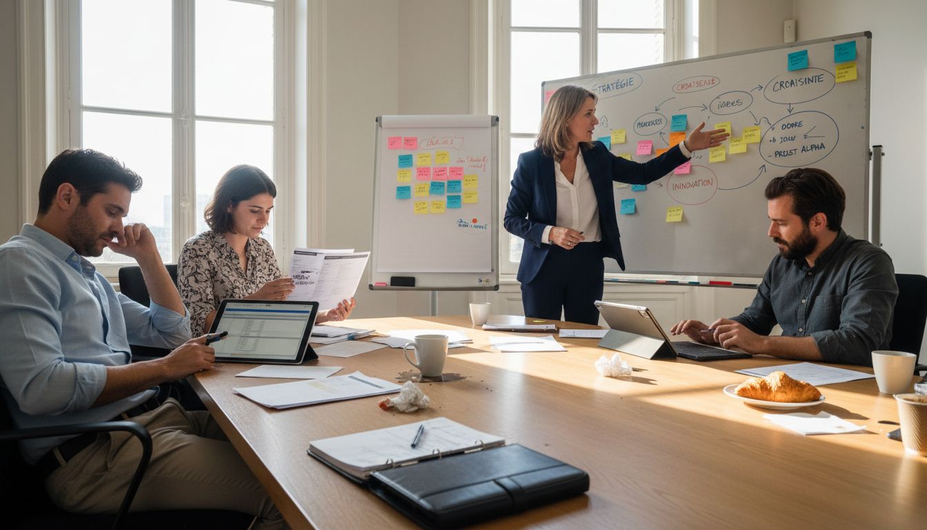 Une équipe en entreprise organise un tournage vidéo en plein air, profitant d’une belle journée ensoleillée.