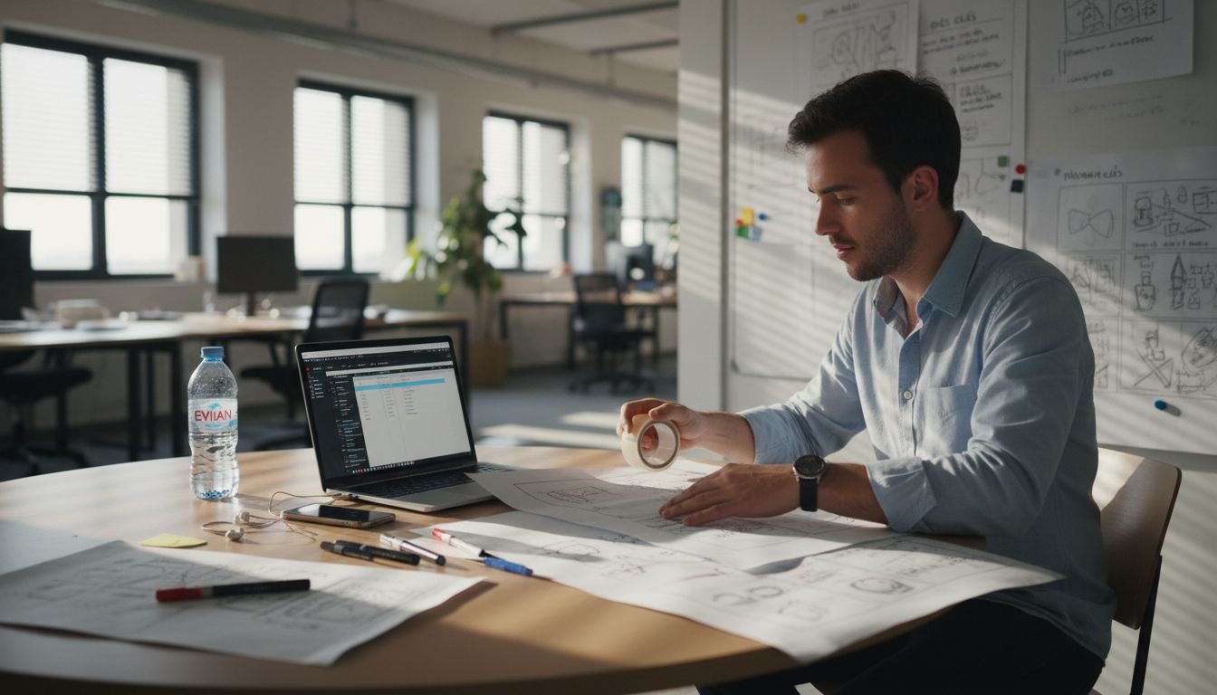 Un collaborateur prépare un storyboard lors d’un atelier en équipe au bureau.
