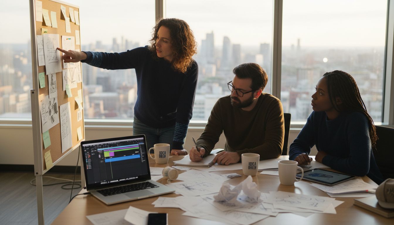 Creative team planning brand video in conference room