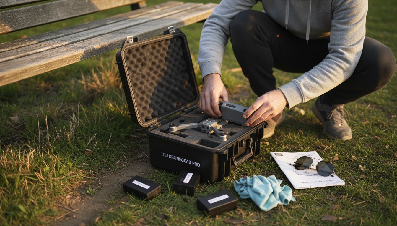 Derniers réglages du matériel de drone sur le terrain