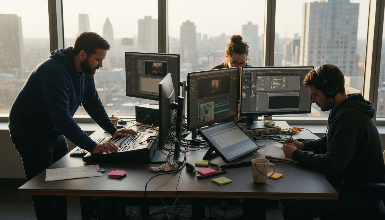 Team working in a post production studio