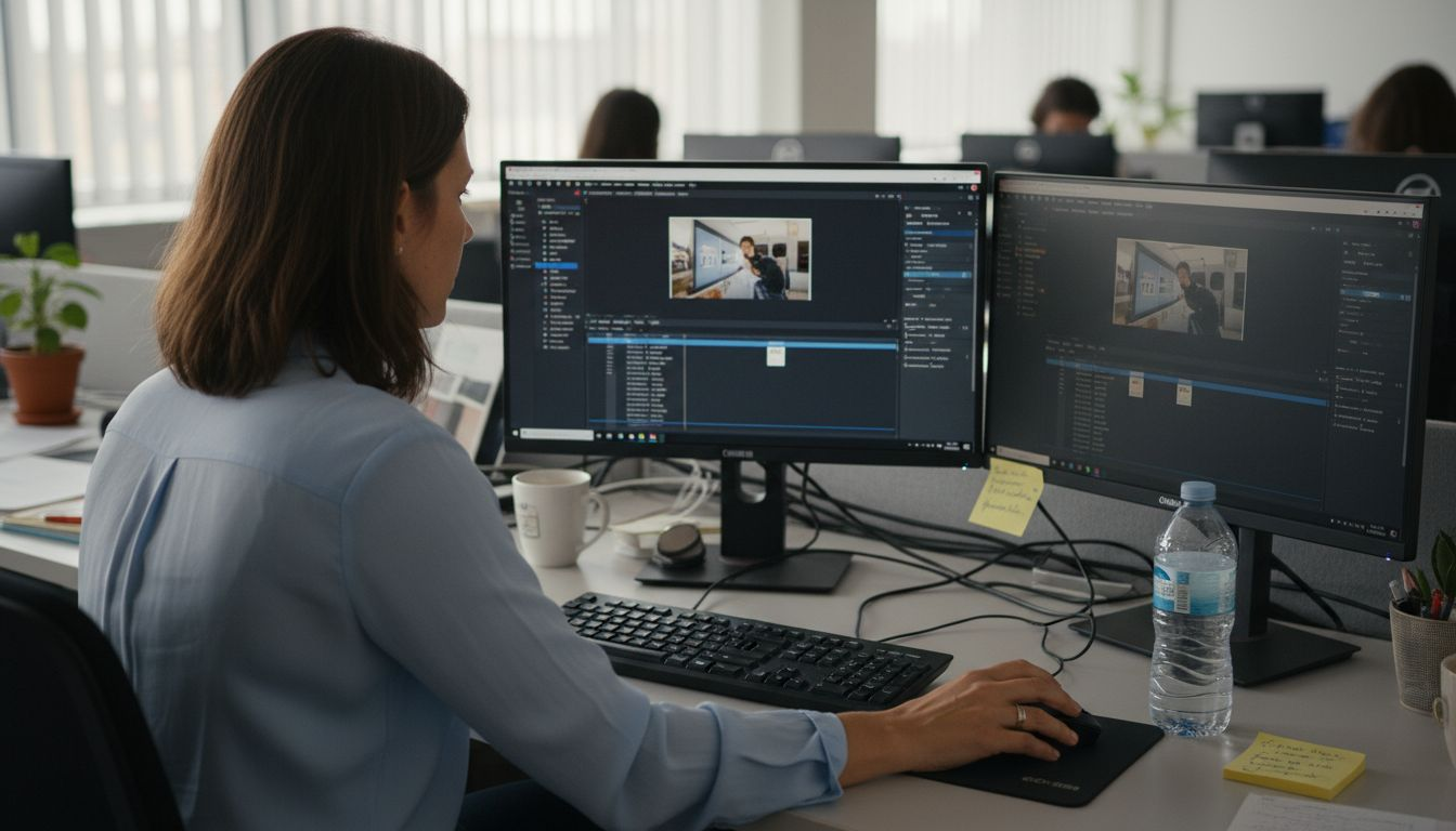 Le responsable de l’entreprise supervise le montage de la nouvelle vidéo de promotion.