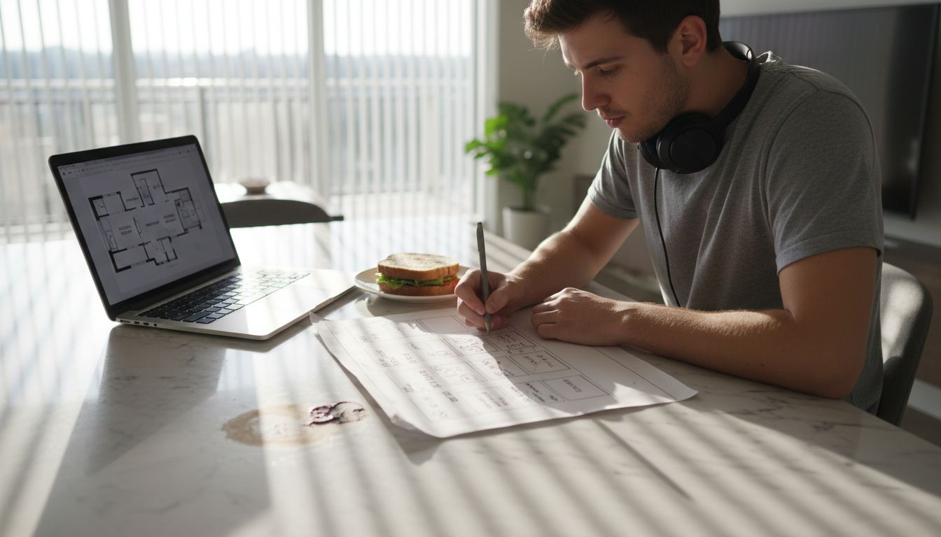 Videographer storyboarding property video scenes