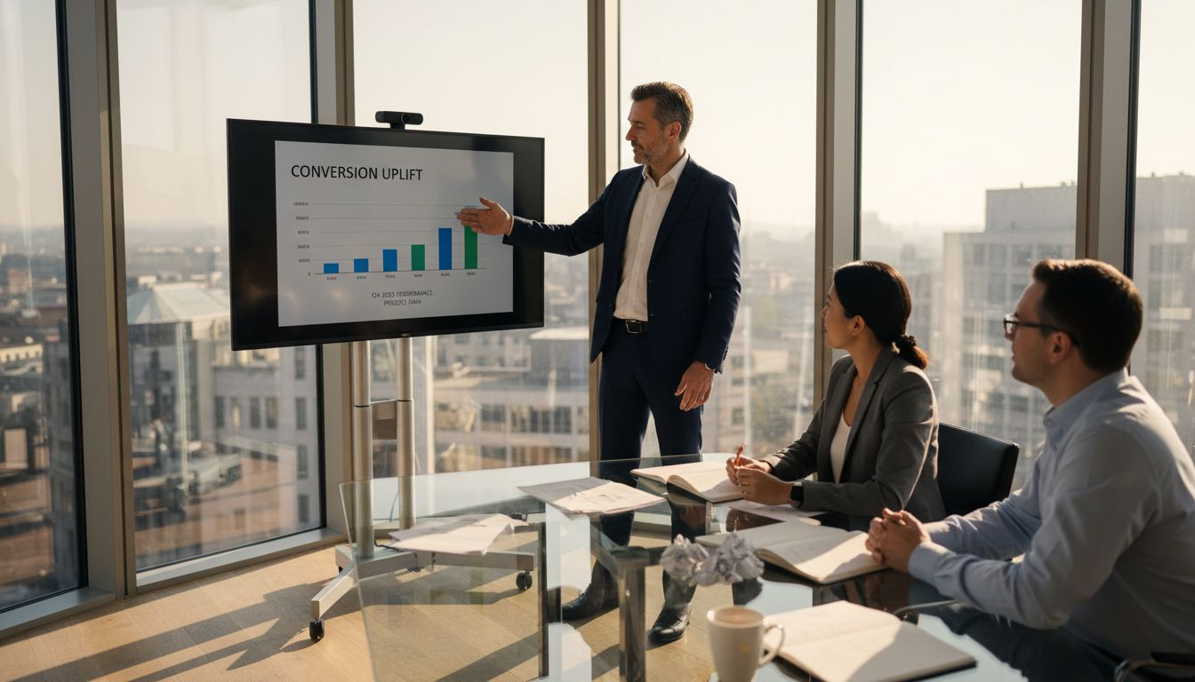 Team reviews video conversion data in Swiss office