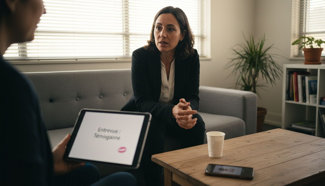 Une cheffe d’entreprise partage son expérience autour d’un café, dans une ambiance décontractée.