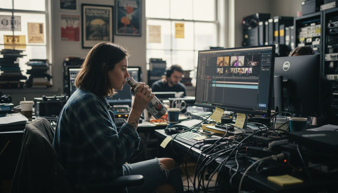 Assistant editor sorting clips in edit bay