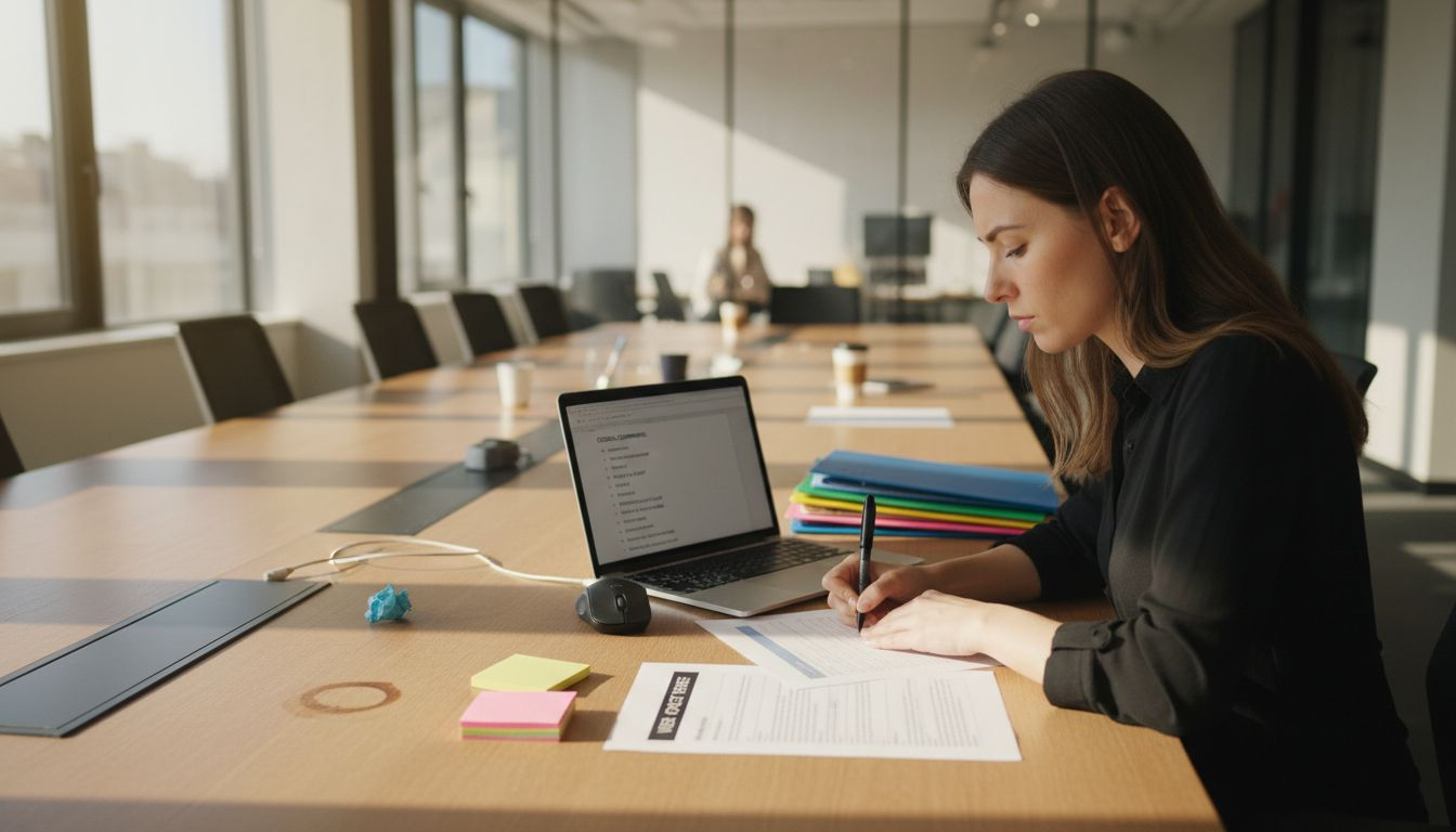 Manager writing details in video brief document