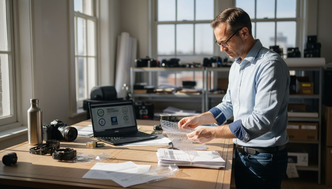 Manager reviewing biodegradable film samples