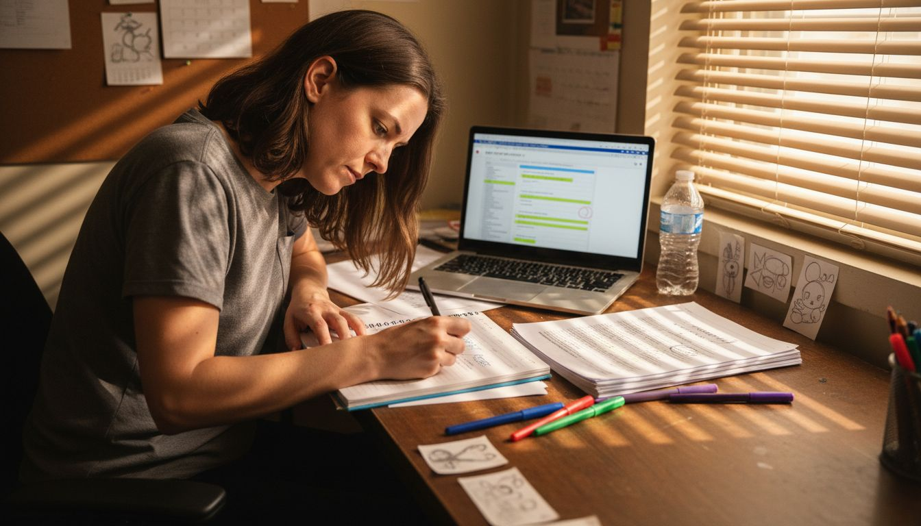 Woman writing video script at studio desk