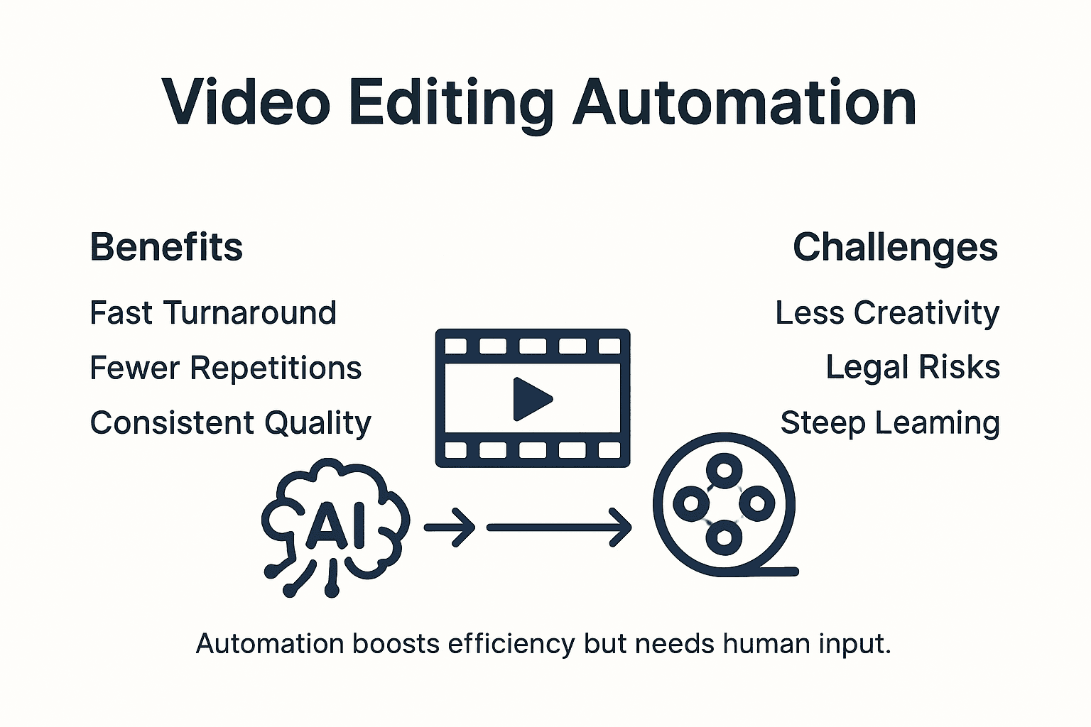 Infographic showing video editing automation benefits and challenges