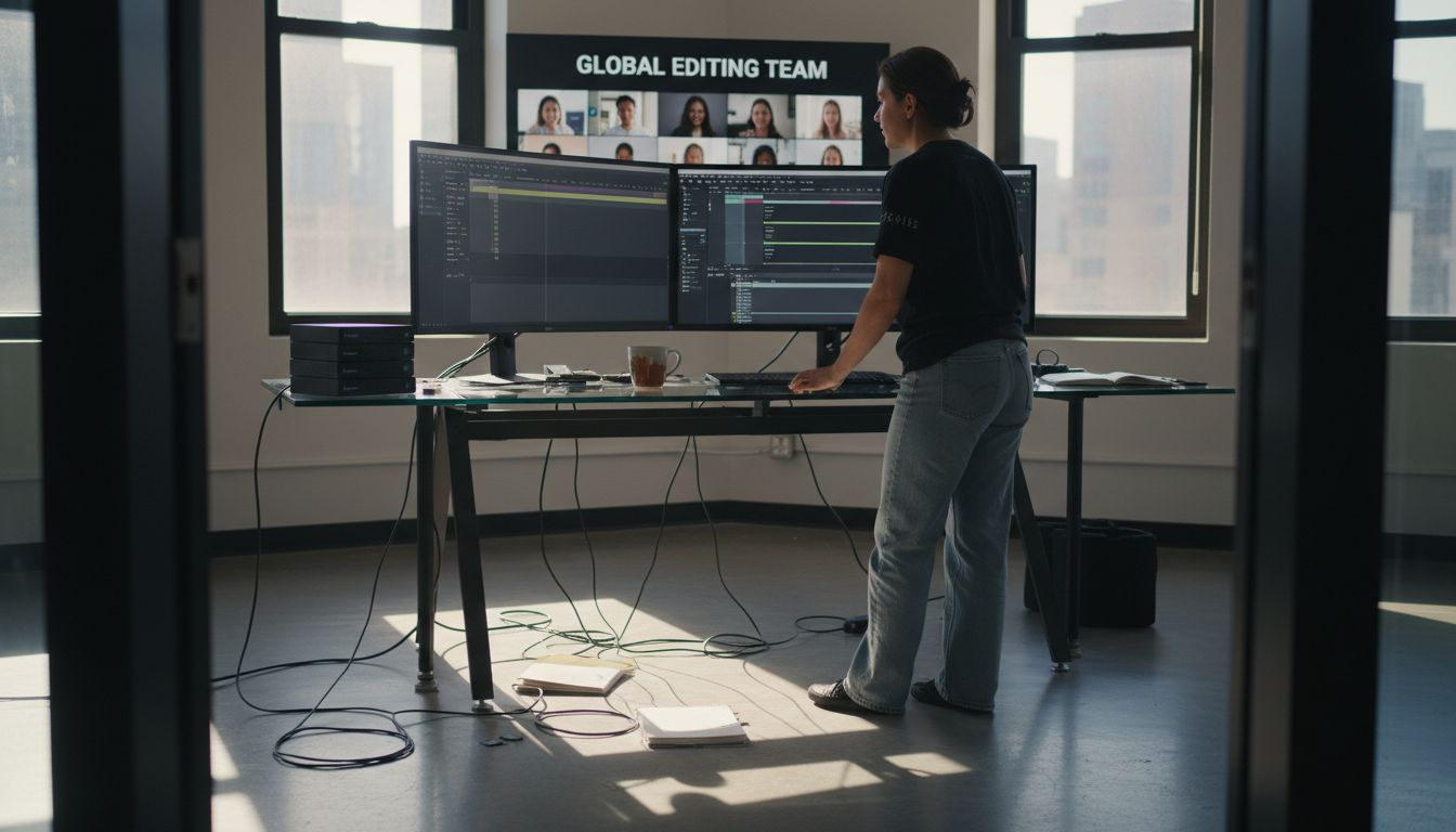 Editor in bright office working remotely