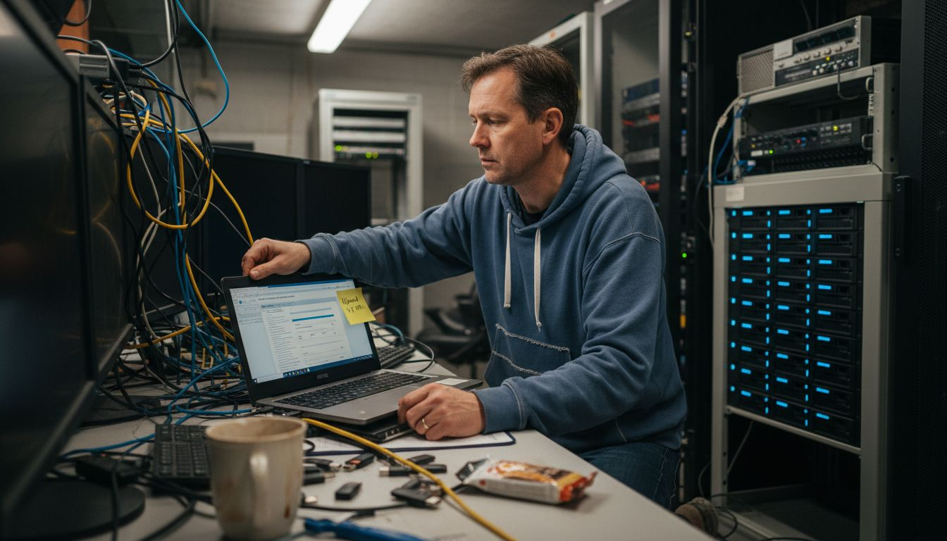 Technician managing cloud editing hardware