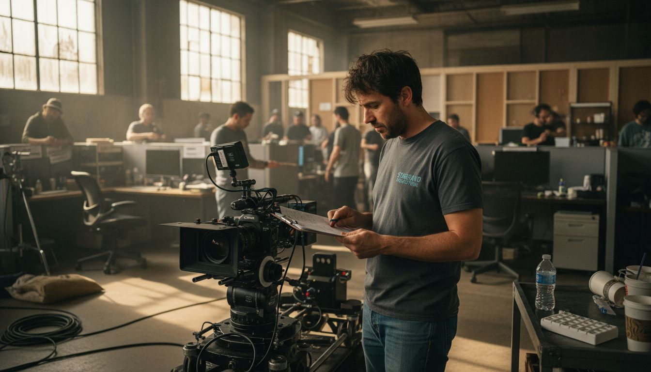 Director at busy film set with vitamins