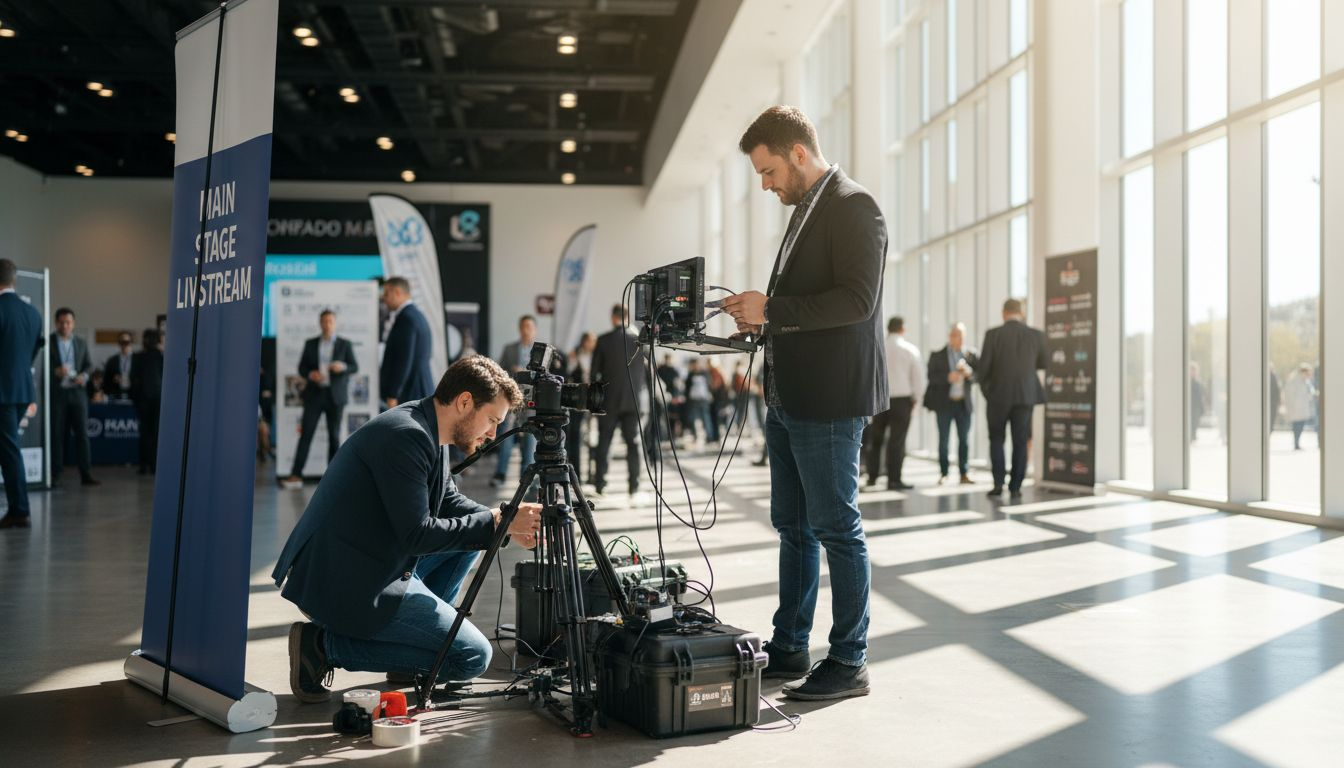 Videography crew prepping at live event conference