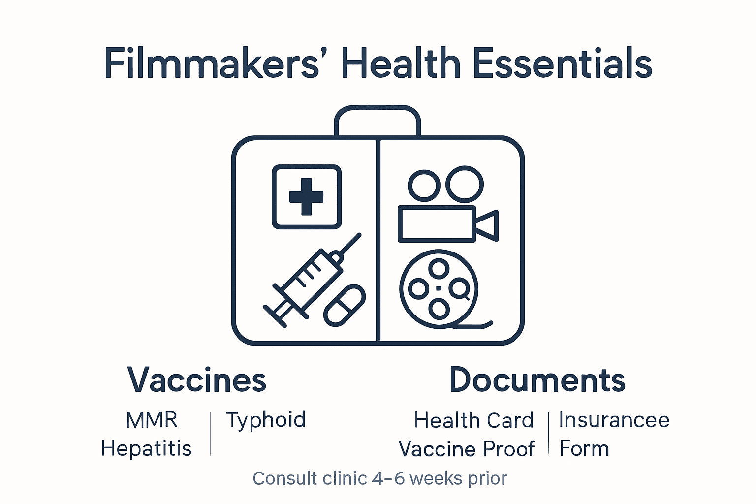 Infographic showing travel health essentials for filmmakers