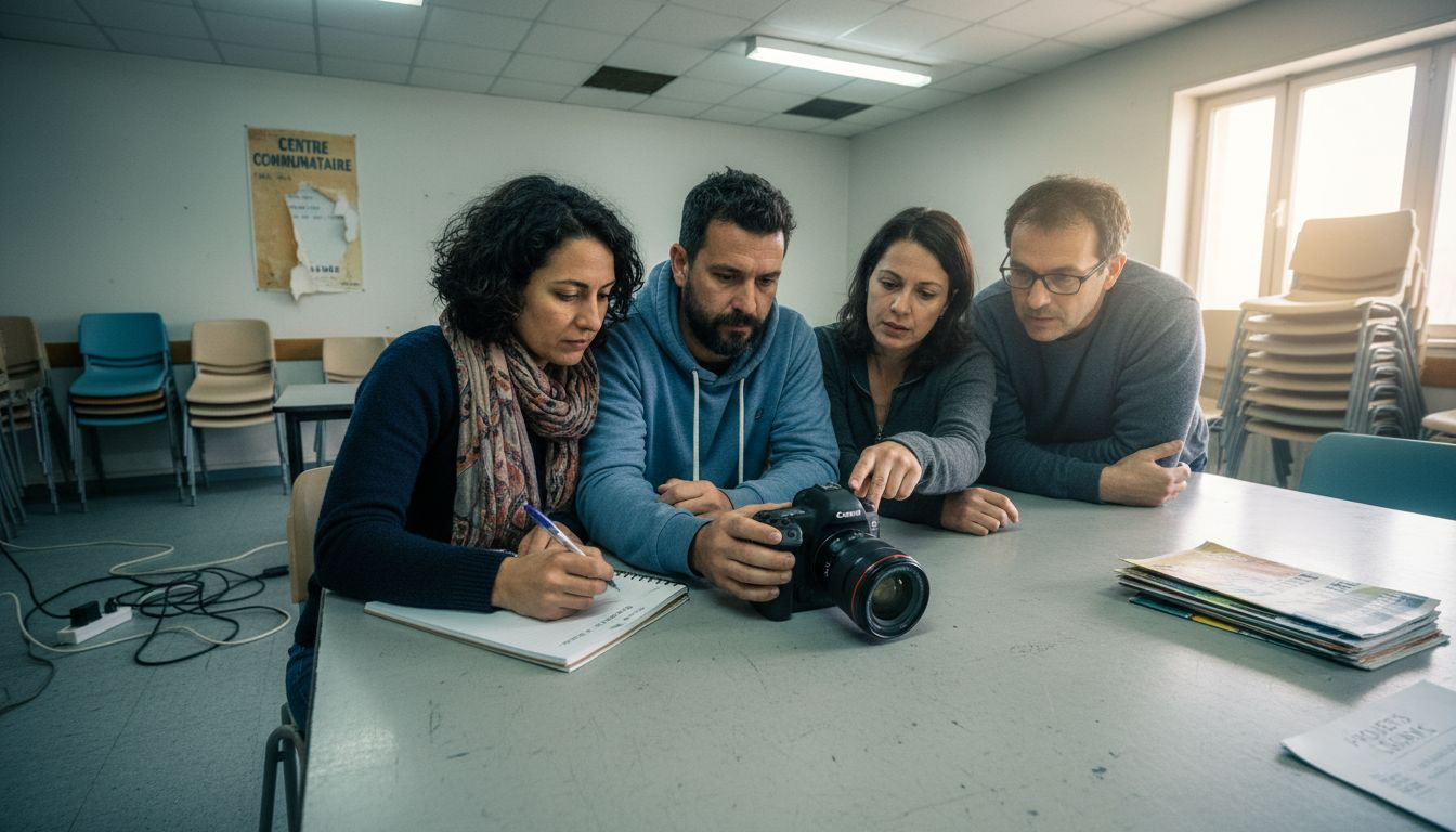 Autour de la table de réunion, l’équipe échange sur les détails de leur projet vidéo.
