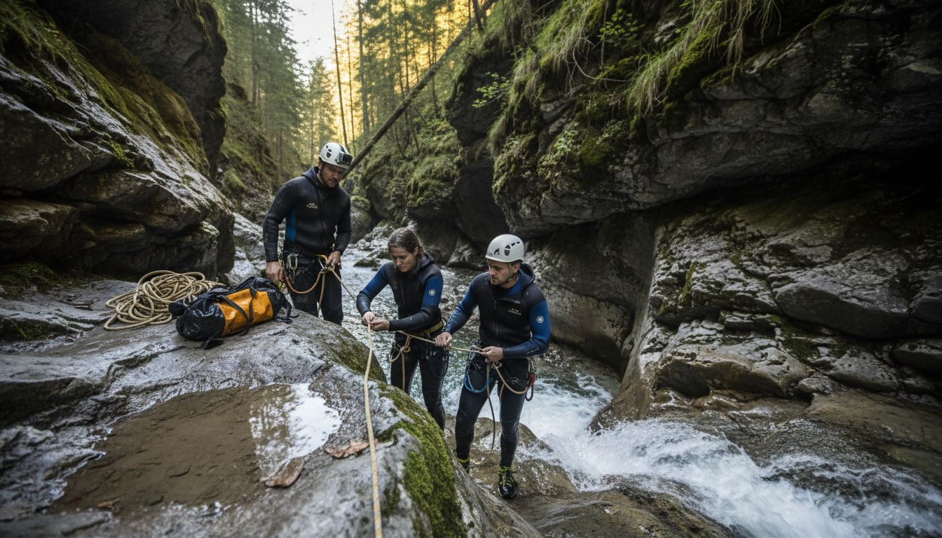 Canyoning adventure filmed in Swiss mountain gorge