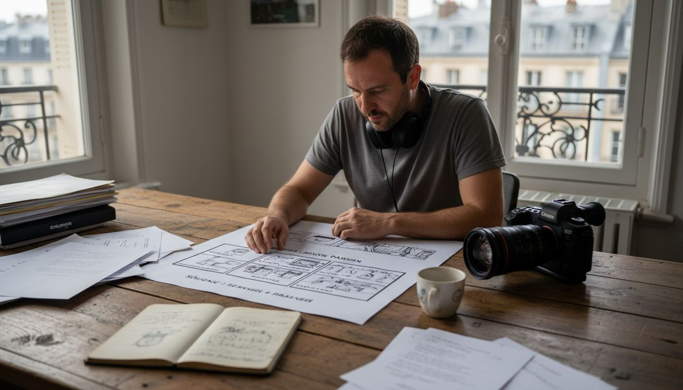 Un monteur passe en revue le story-board dans les locaux de l’agence.