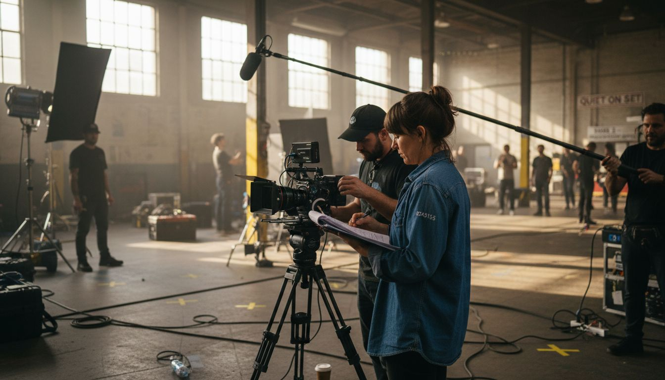 Director and crew on busy film set
