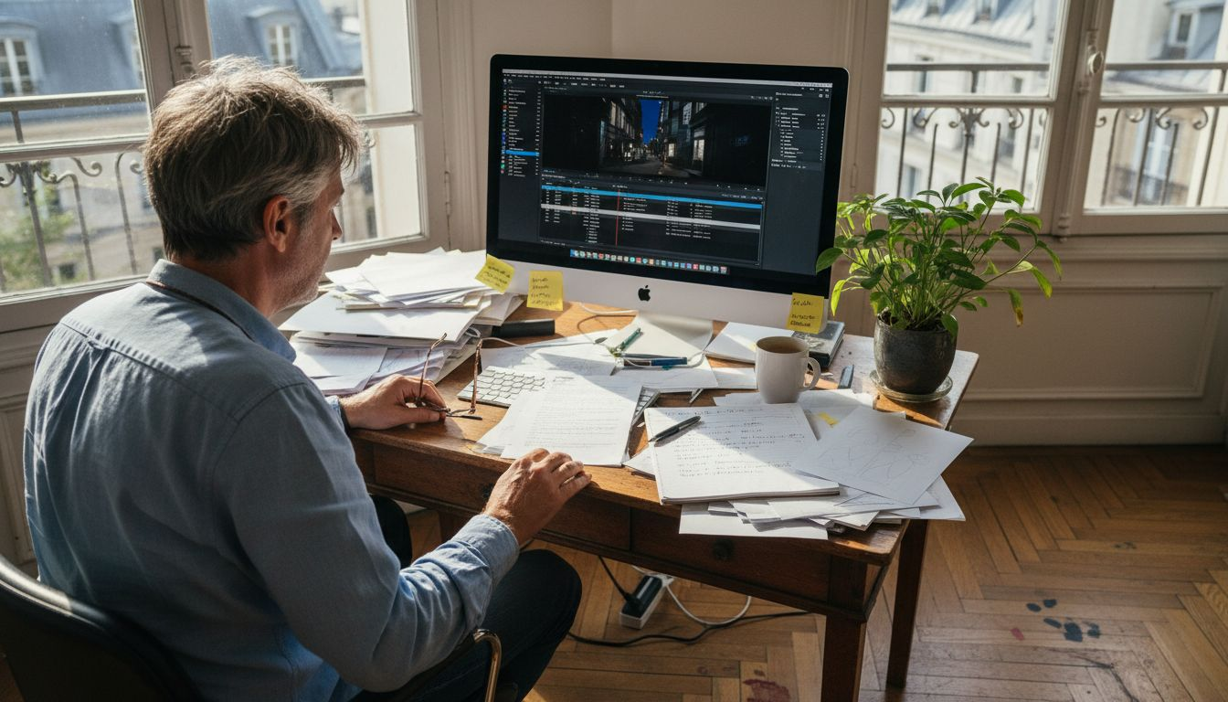 Vidéaste travaillant au sein d’une entreprise, installé dans un espace de bureau