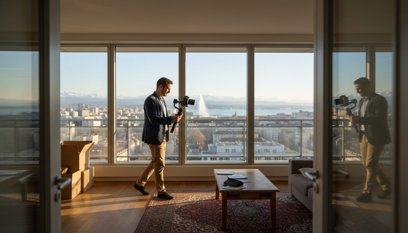 Agent filming Geneva apartment walkthrough