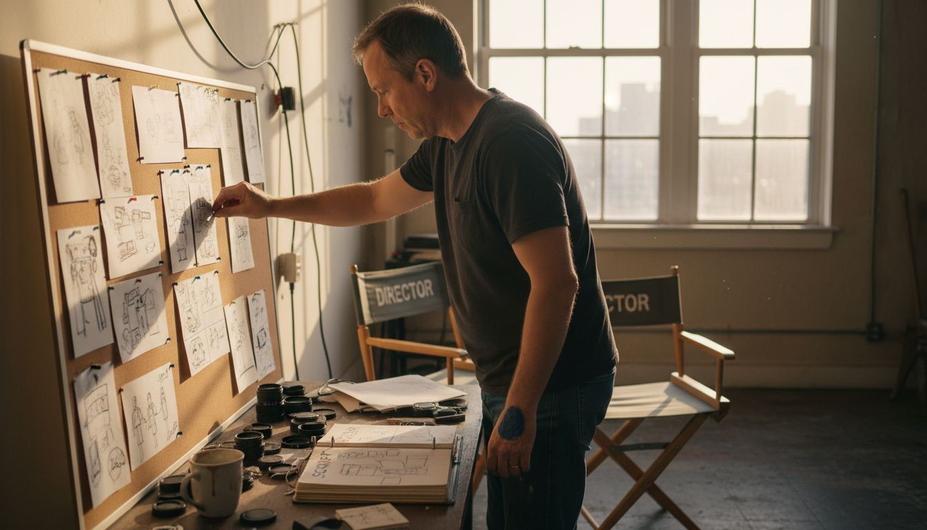 Director planning film visual storyboards