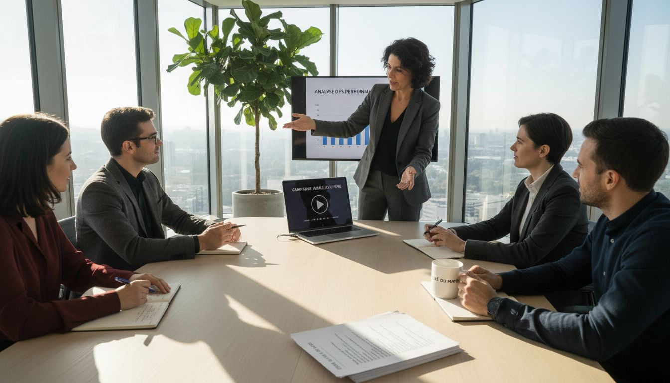 La directrice marketing anime une réunion stratégique dédiée à la vidéo.