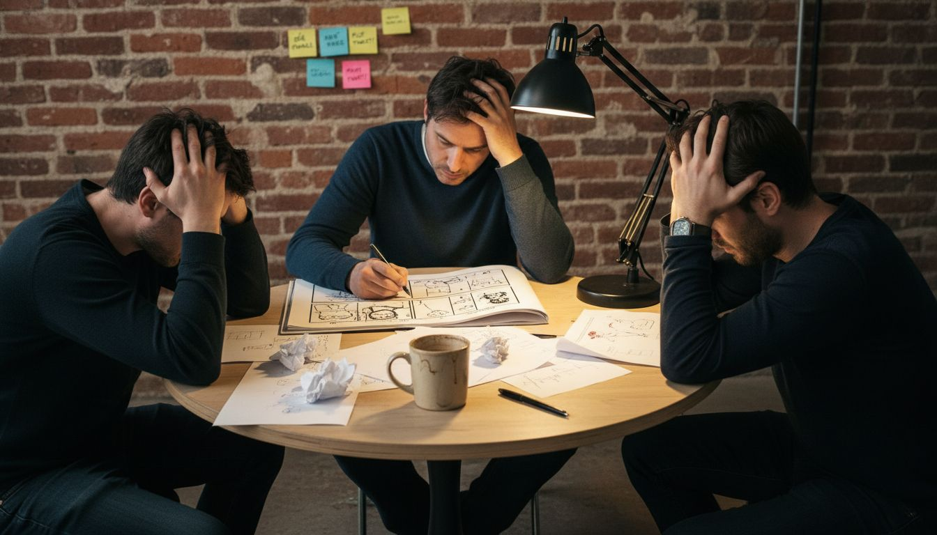 Des scénaristes conçoivent le storyboard d’une campagne publicitaire.