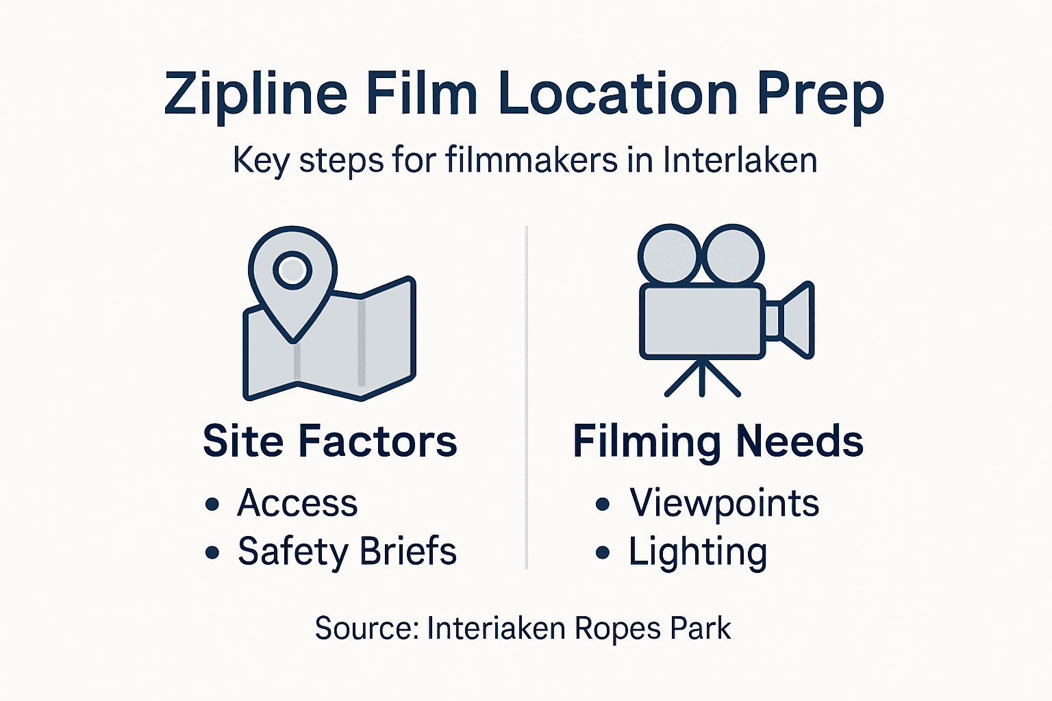 Infographic detailing zipline film location prep steps
